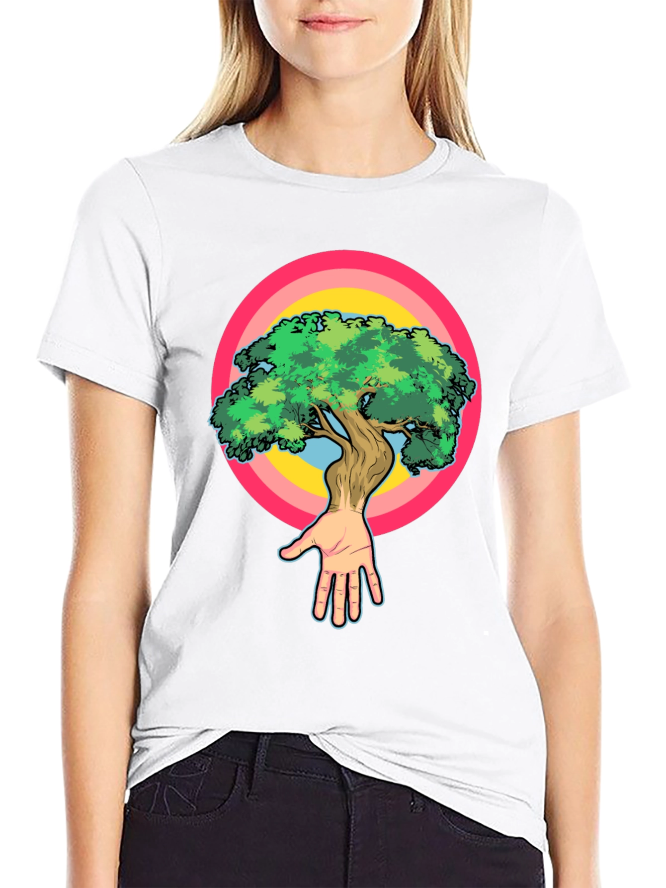 Nature Hand Tree Graphic Black T-Shirt