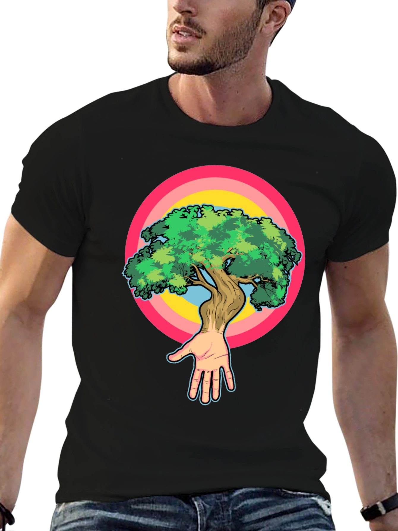 Nature Hand Tree Graphic Black T-Shirt
