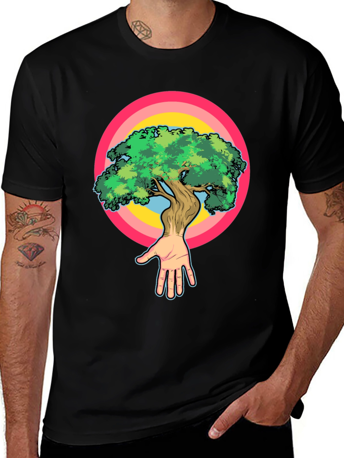 Nature Hand Tree Graphic Black T-Shirt