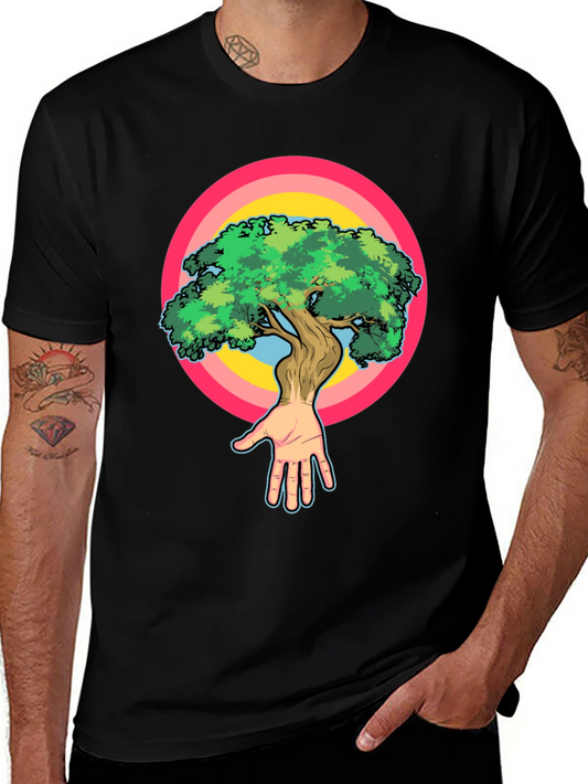 Nature Hand Tree Graphic Black T-Shirt