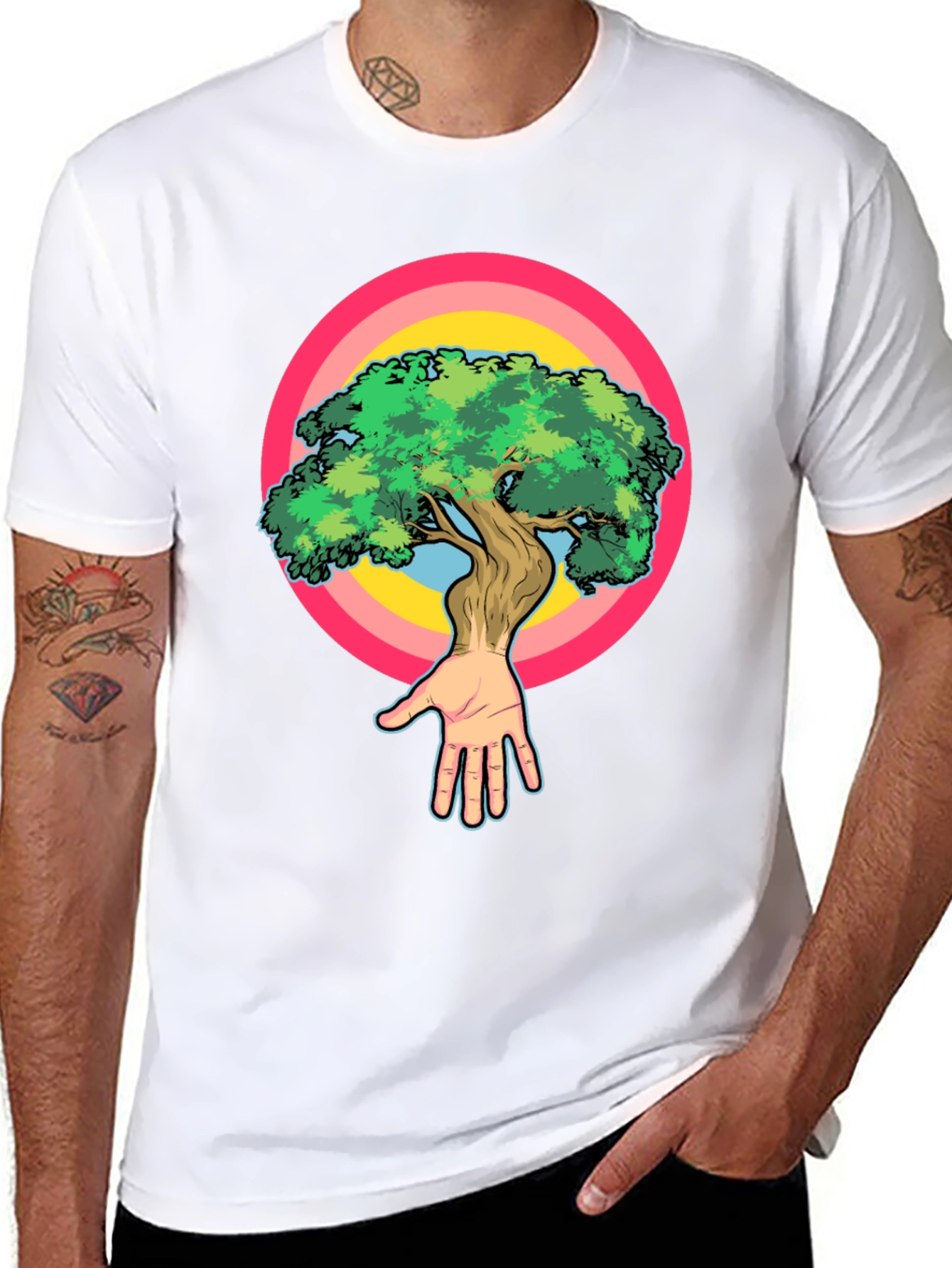 Nature Hand Tree Graphic Black T-Shirt