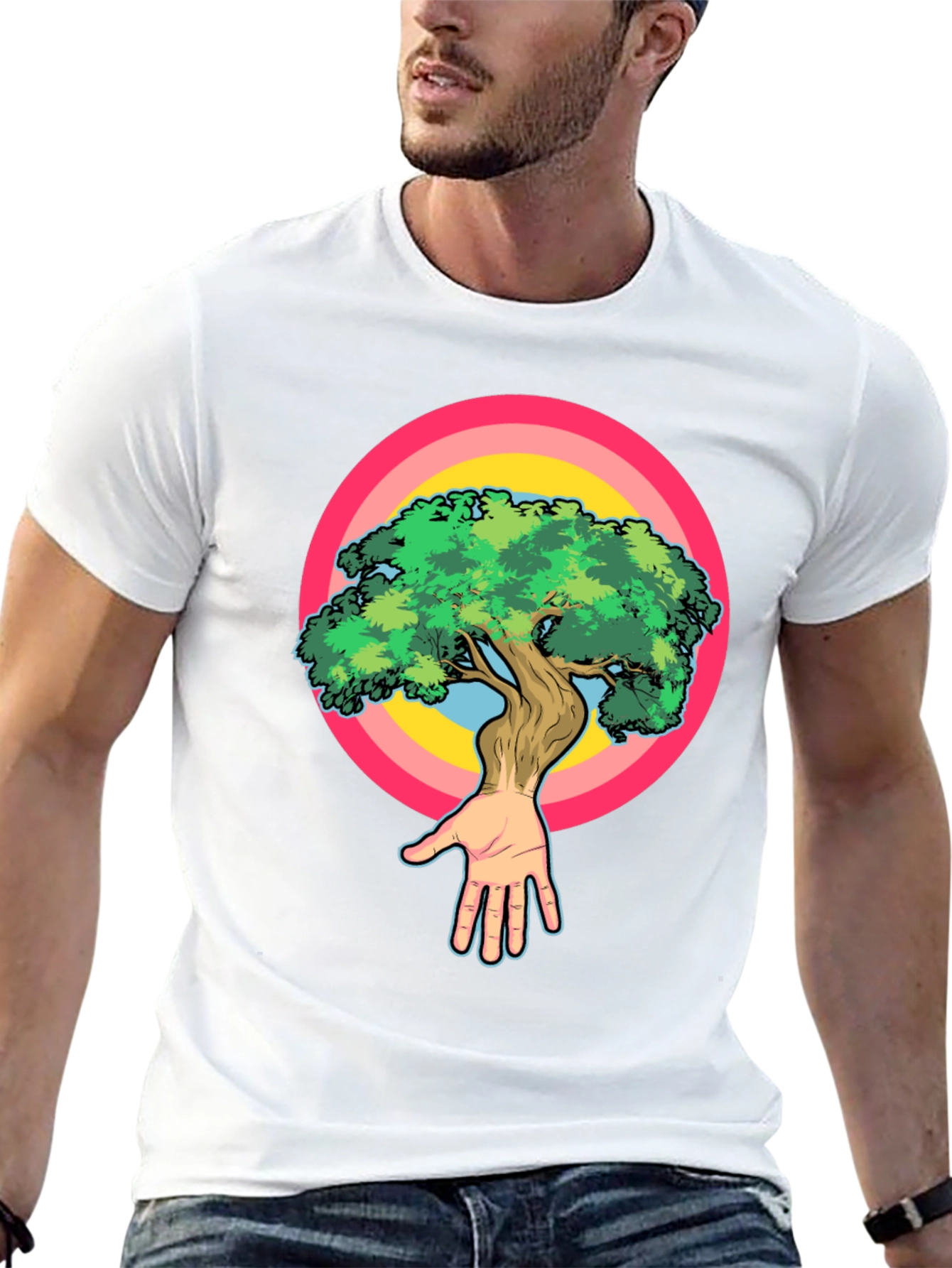 Nature Hand Tree Graphic Black T-Shirt