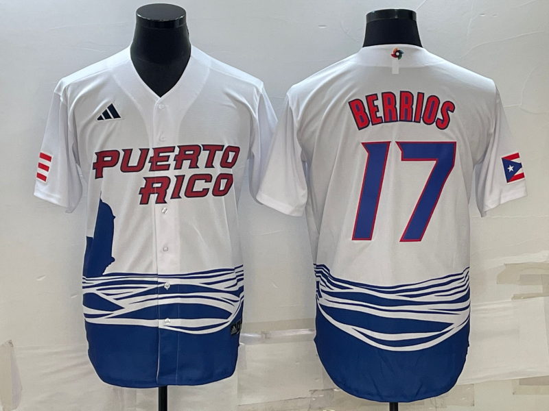 Men's 2023 World Baseball Classic #17 Jose Berrios Puerto Rico White Jerseys