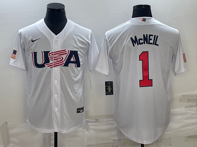 Men's 2023 World Baseball Classic #1 Jeff McNeil USA White Jerseys