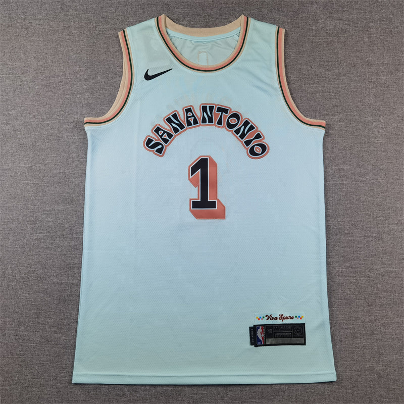 Men's San Antonio Spurs Victor Wembanyama #1 Light Blue 2024/25 Swingman Player Jerseys - City Edition