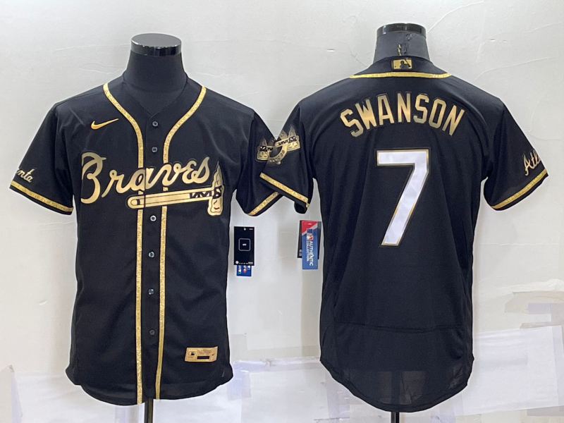 Men's Atlanta Braves Dansby Swanson #7 Black Fashion Stitched Jerseys