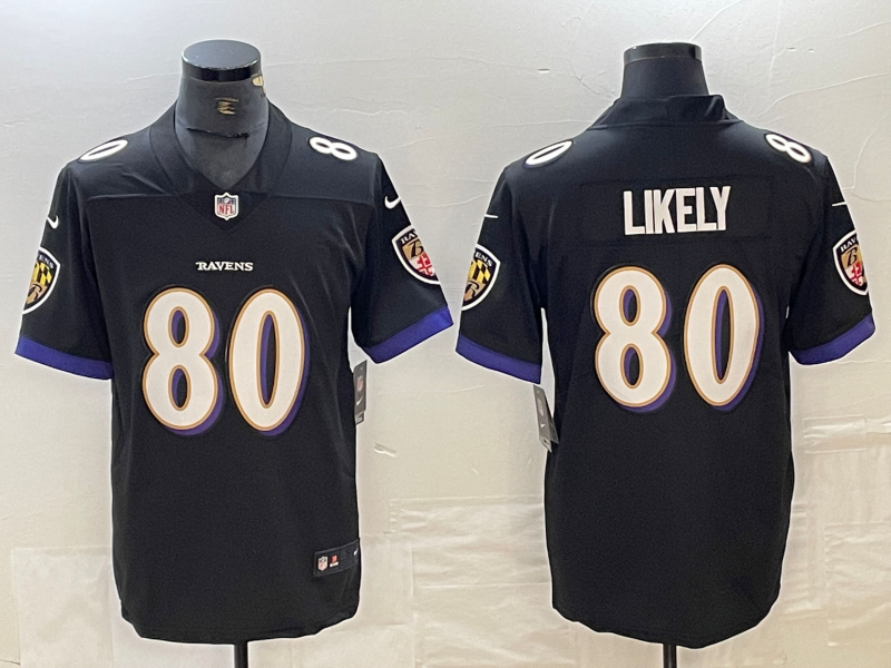 Men's Baltimore Ravens Isaiah Likely #80 Black Player Game Jerseys