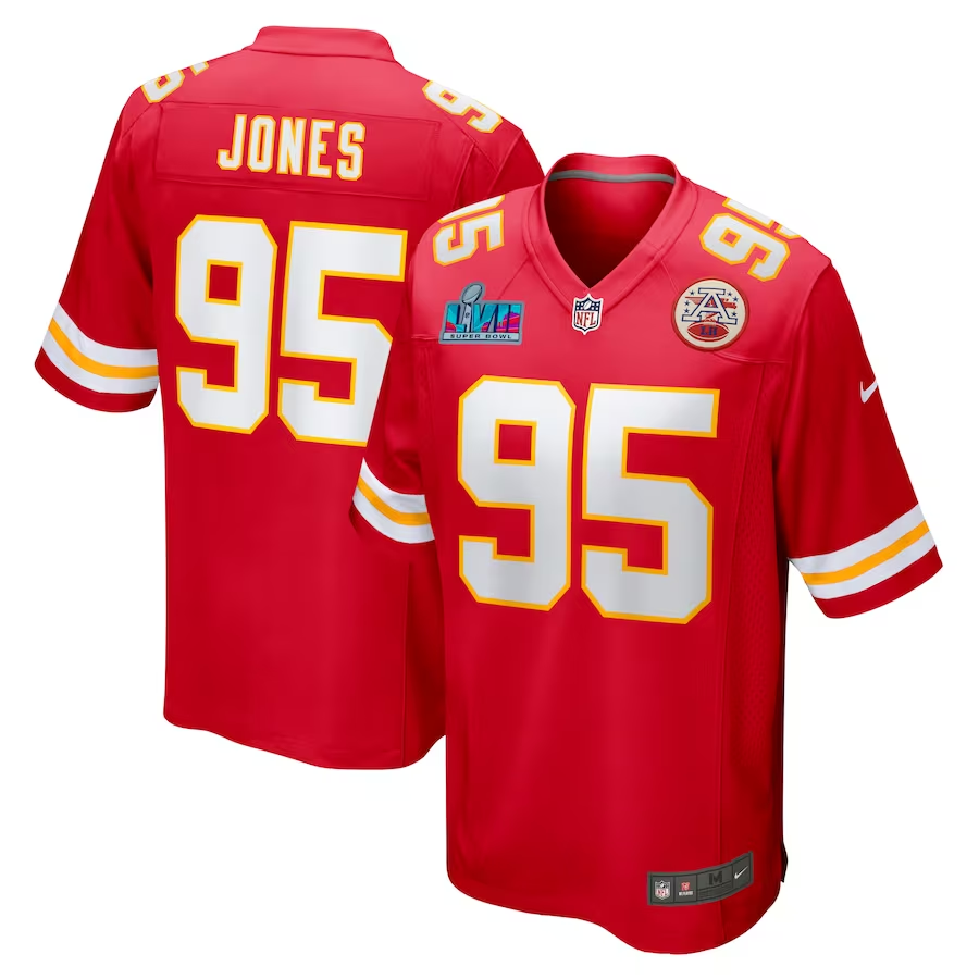 Men's Kansas City Chiefs Chris Jones #95 Red Super Bowl LVII Patch Game Jerseys