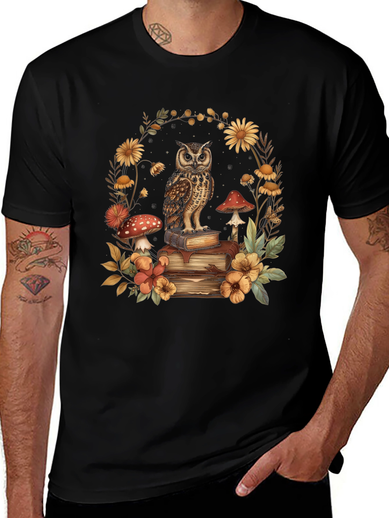 Owl & Books Graphic T-Shirt - Nature Lover Tee