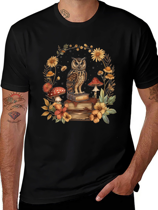Owl & Books Graphic T-Shirt - Nature Lover Tee