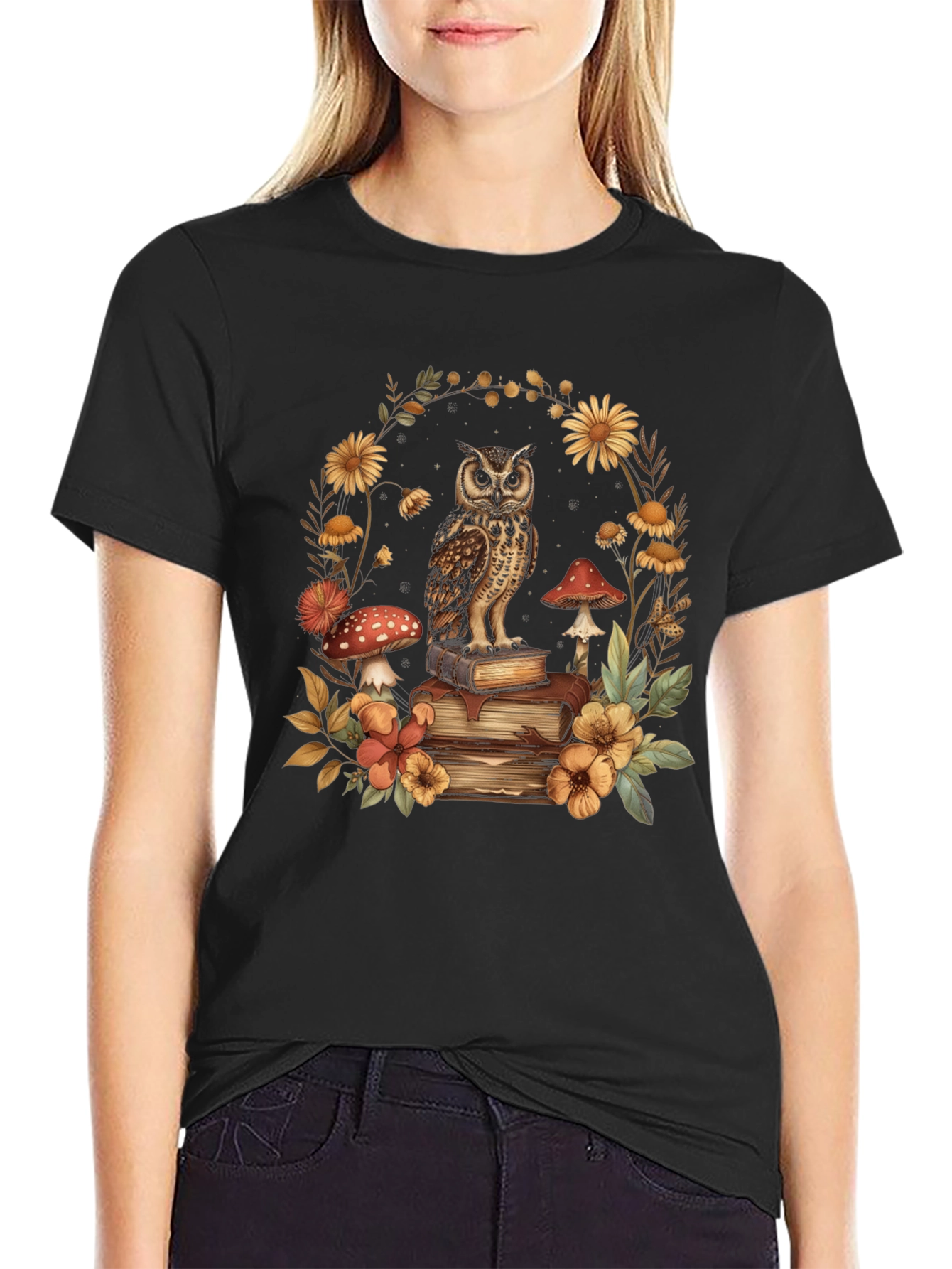 Owl & Books Graphic T-Shirt - Nature Lover Tee
