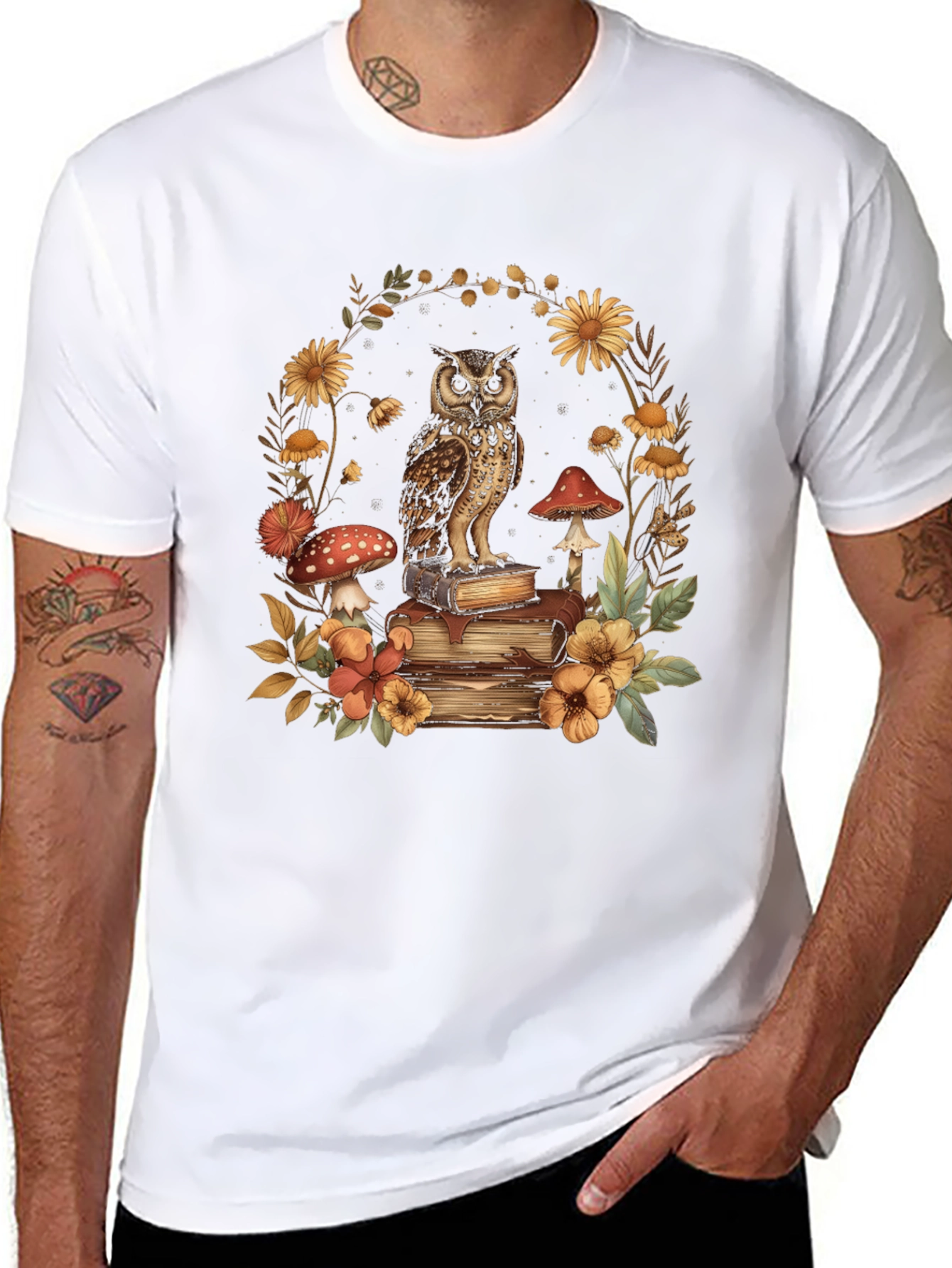 Owl & Books Graphic T-Shirt - Nature Lover Tee