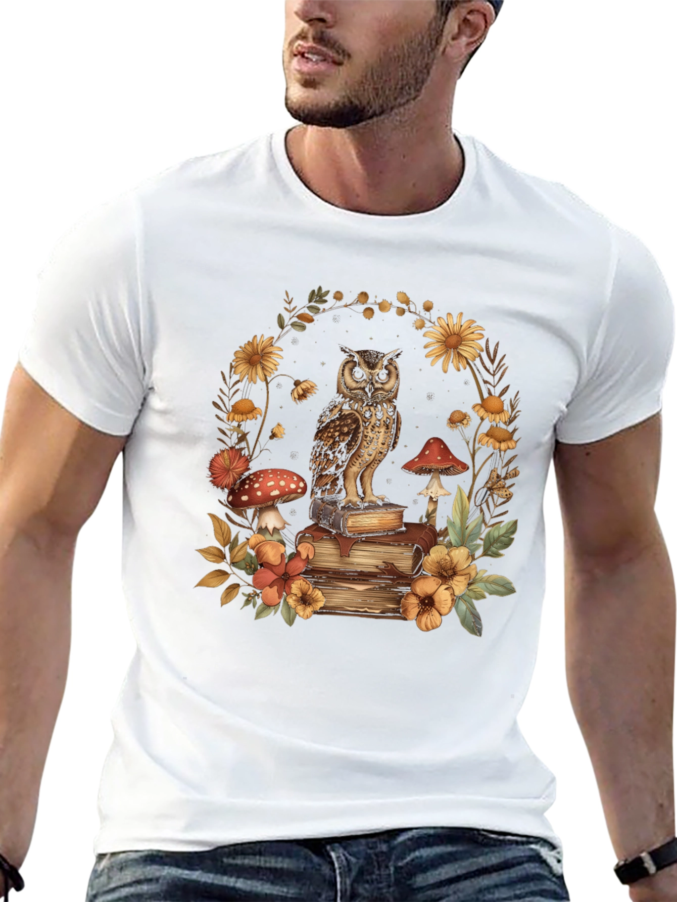 Owl & Books Graphic T-Shirt - Nature Lover Tee