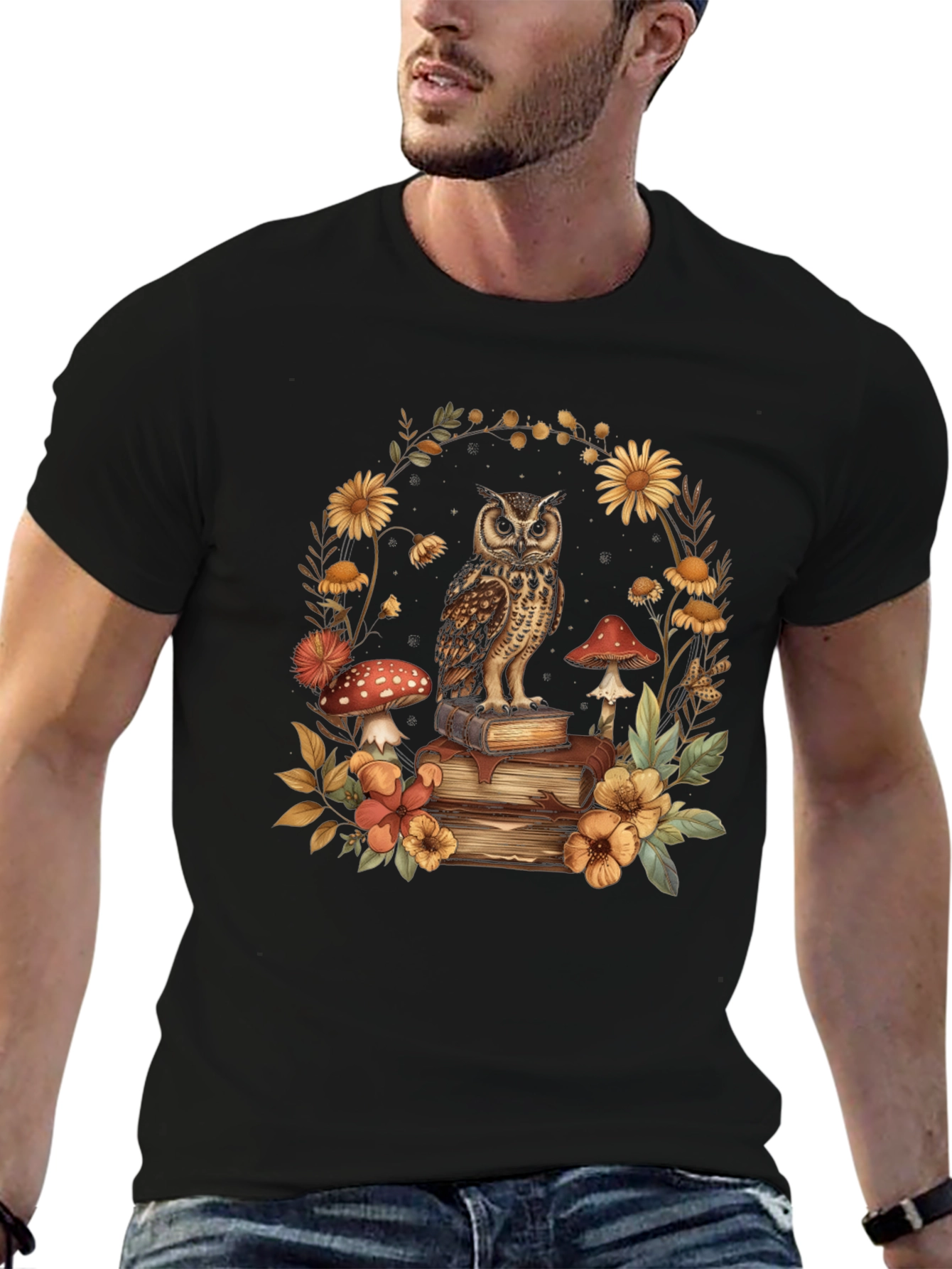Owl & Books Graphic T-Shirt - Nature Lover Tee
