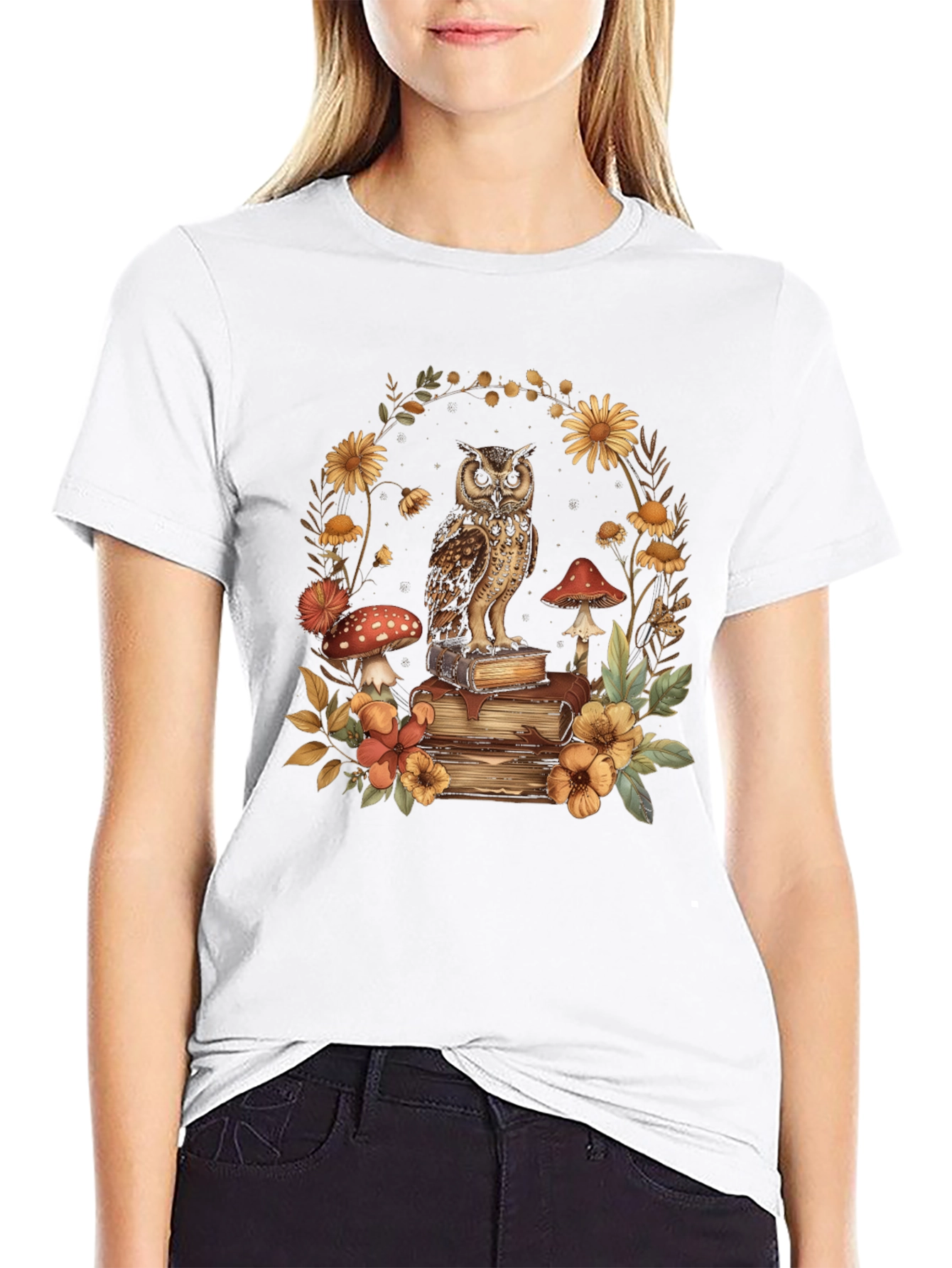 Owl & Books Graphic T-Shirt - Nature Lover Tee