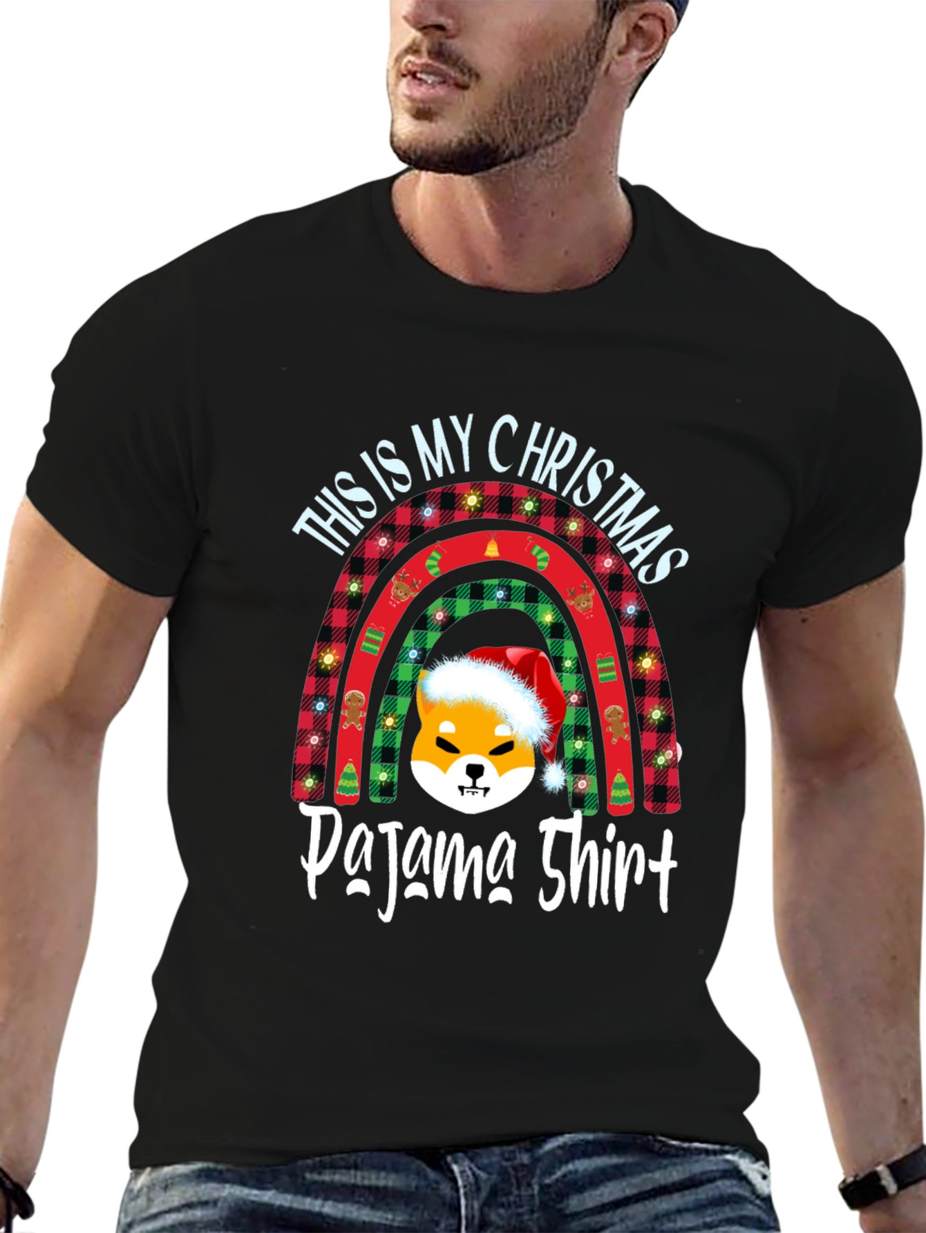 Christmas Pajama Shirt with Shiba Dog