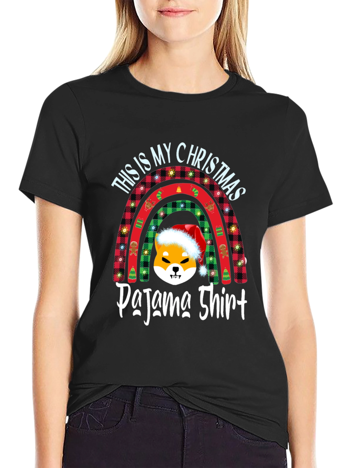 Christmas Pajama Shirt with Shiba Dog