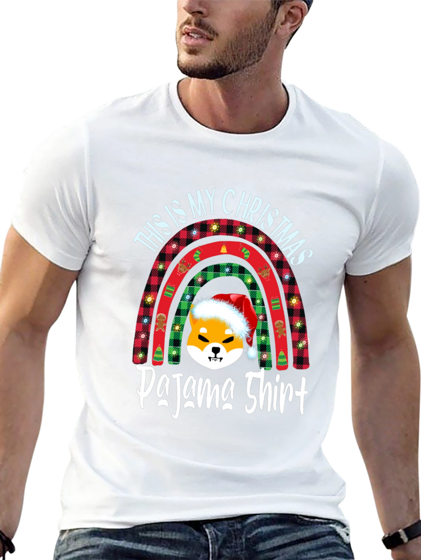 Christmas Pajama Shirt with Shiba Dog