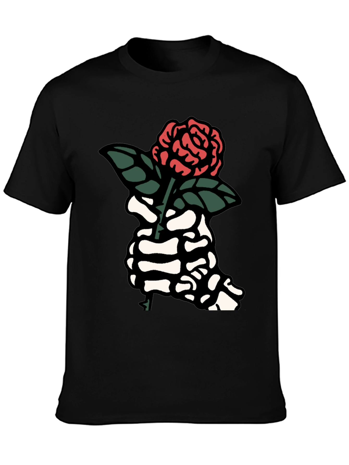Skeleton Hand Rose Graphic Tee - Black