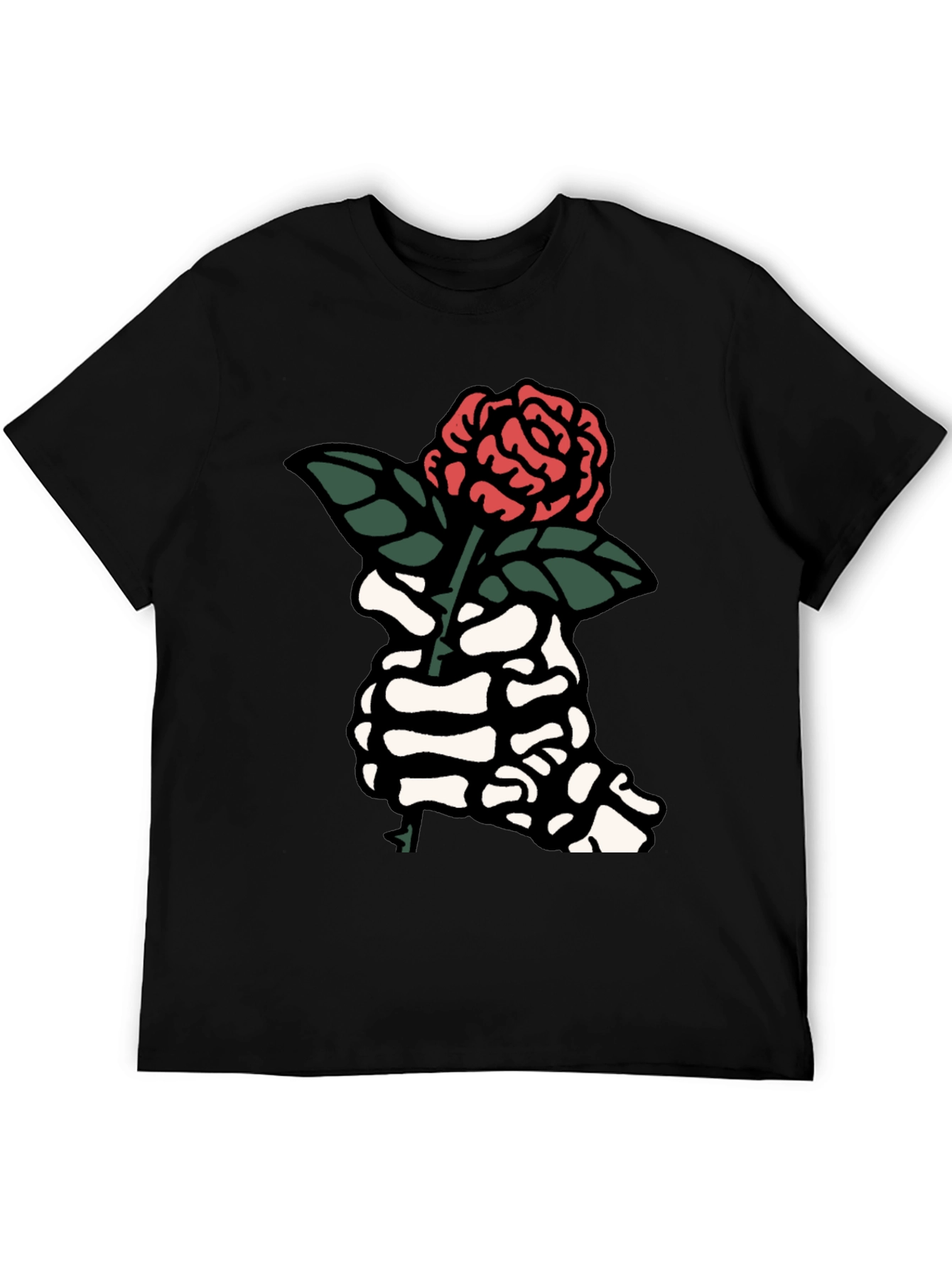 Skeleton Hand Rose Graphic Tee - Black
