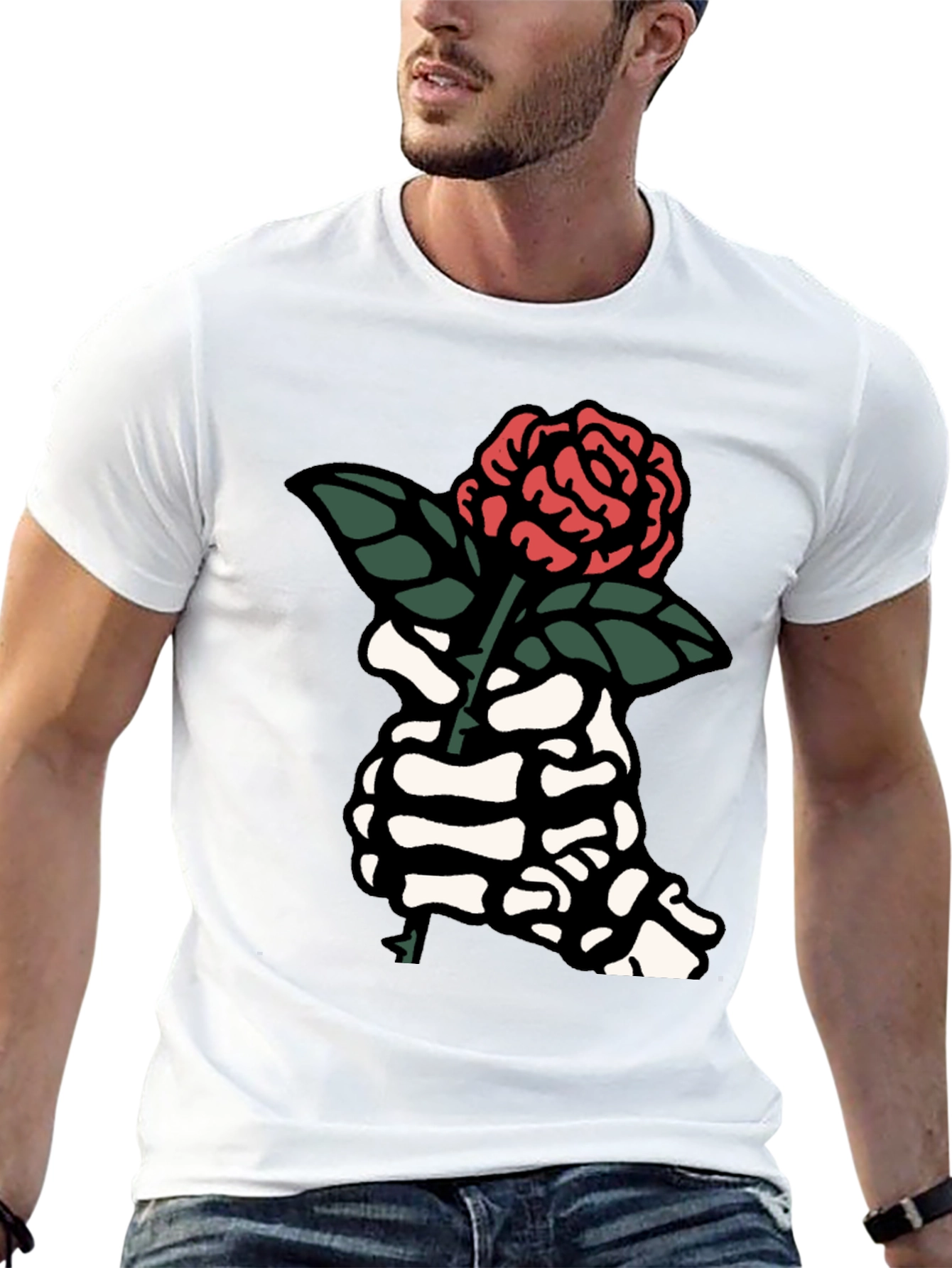 Skeleton Hand Rose Graphic Tee - Black
