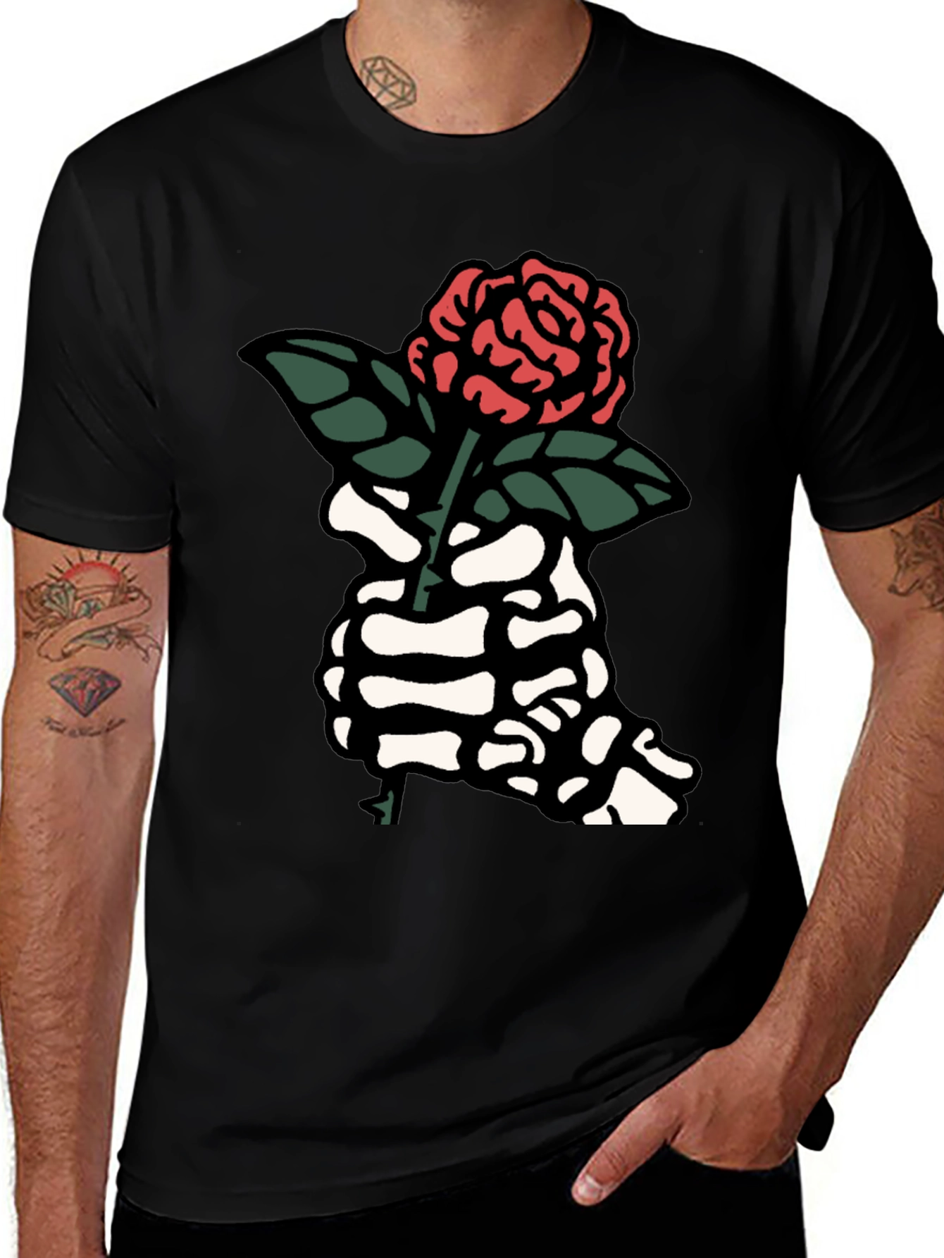 Skeleton Hand Rose Graphic Tee - Black