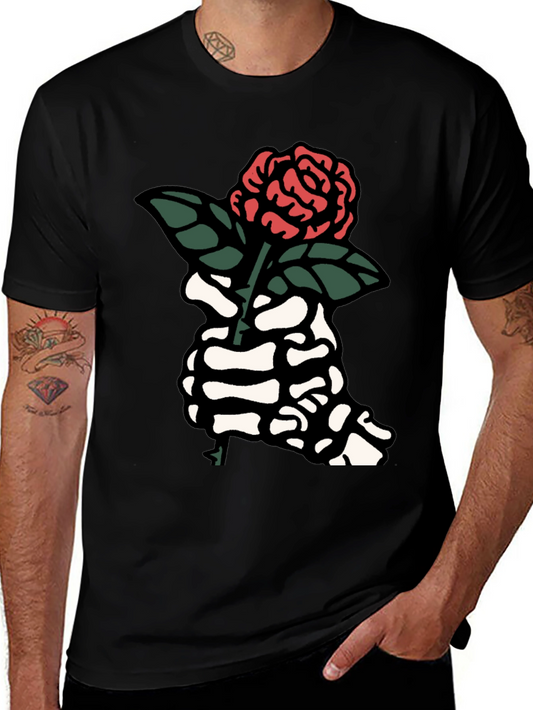 Skeleton Hand Rose Graphic Tee - Black