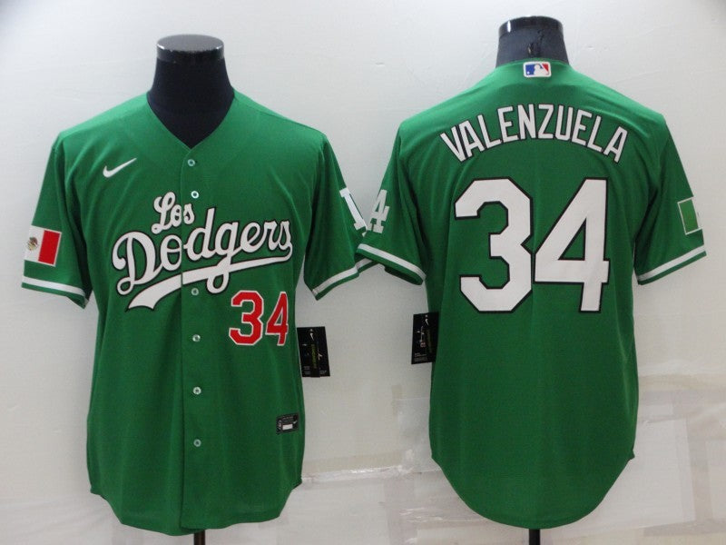 Men's Los Angeles Dodgers Fernando Valenzuela #34 Green Replica Player Jerseys