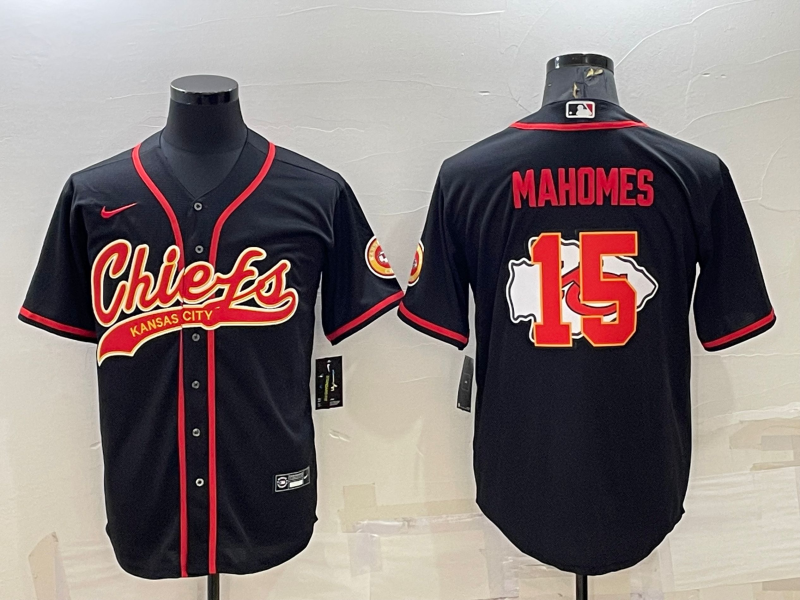 Men's Kansas City Chiefs Patrick Mahomes #15 Black Player Game Jerseys Joint Edition