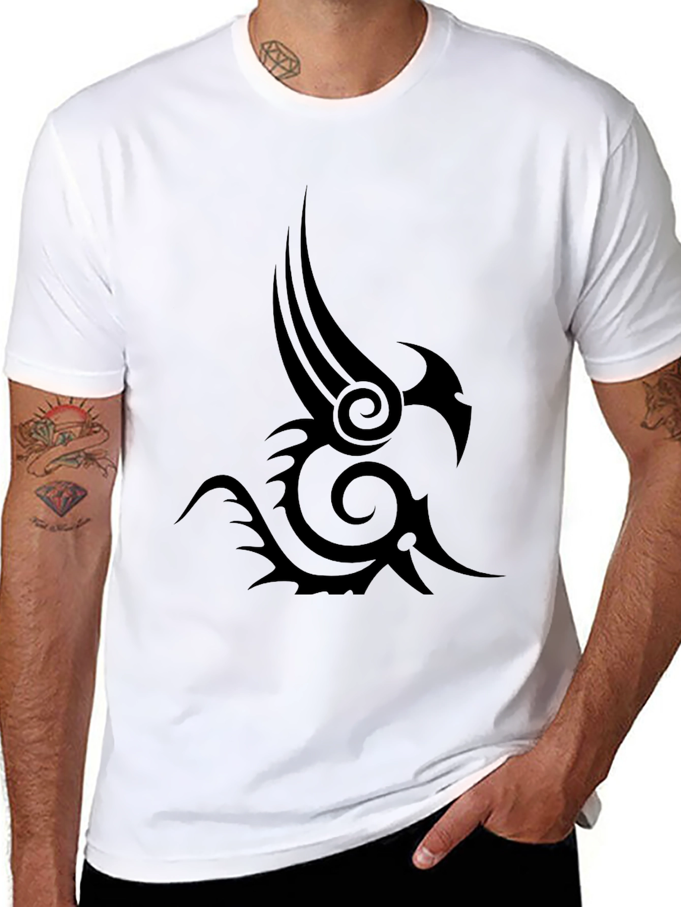 Black Tribal Tattoo Graphic Tee - Mens Fashion