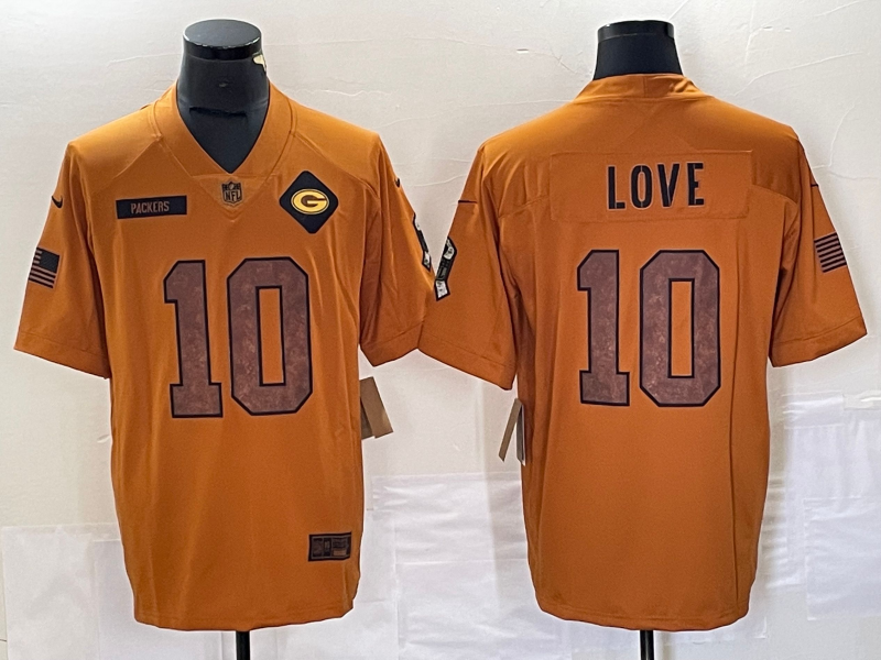 Men's Green Bay Packers Jordan Love #10 Brown 2023 Salute To Service Retired Player Limited Jerseys