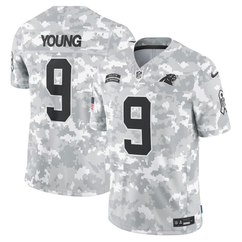 Men's Carolina Panthers Bryce Young #9 Arctic Camo 2024 Salute to Service Limited Jerseys