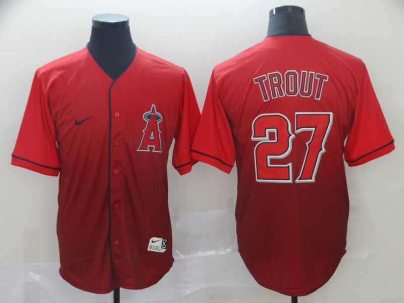 Men's Los Angeles Angels Mike Trout #27 Red Gradient Baseball Jerseys