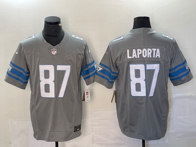 Men's Detroit Lions Sam LaPorta #87 Gray Game Jerseys
