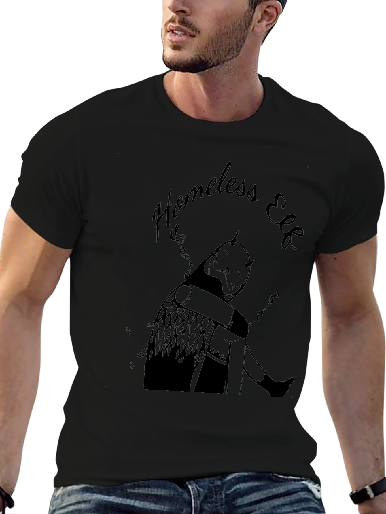Homeless Elf Graphic T-Shirt - Black Unique Design