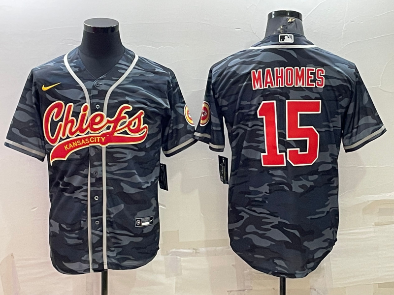 Men's Kansas City Chiefs Patrick Mahomes #15 Grey Camouflage Game Jerseys Joint Edition