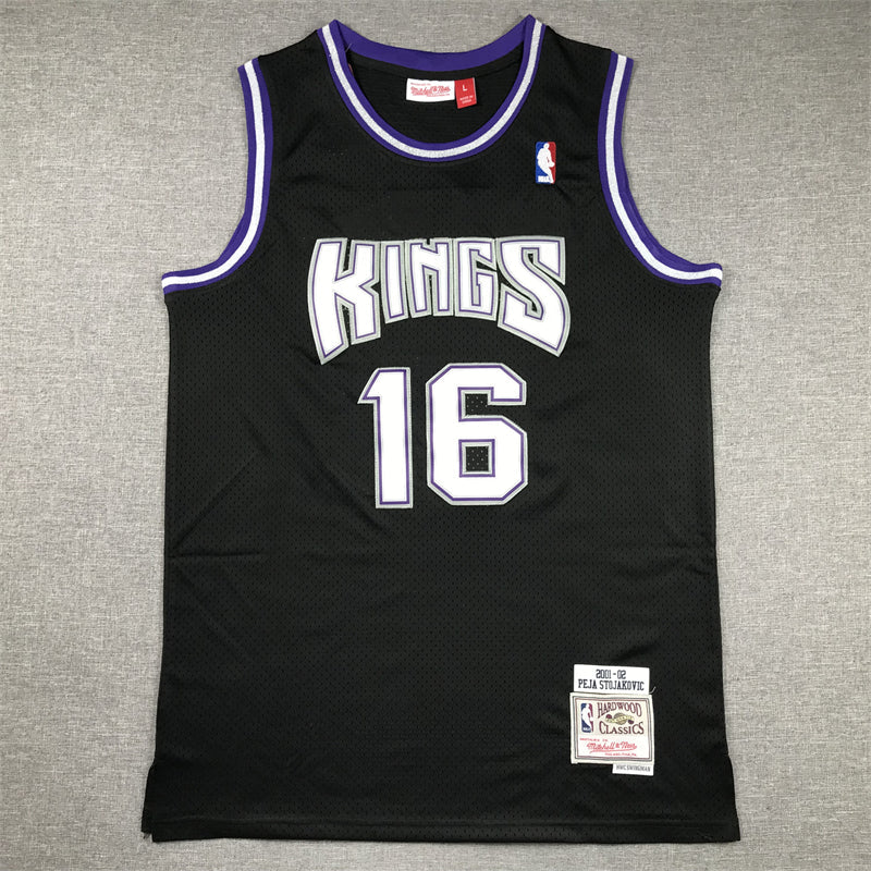 Men's Sacramento Kings Peja Stojakovic #16 Black Hardwood Classics Swingman Jerseys