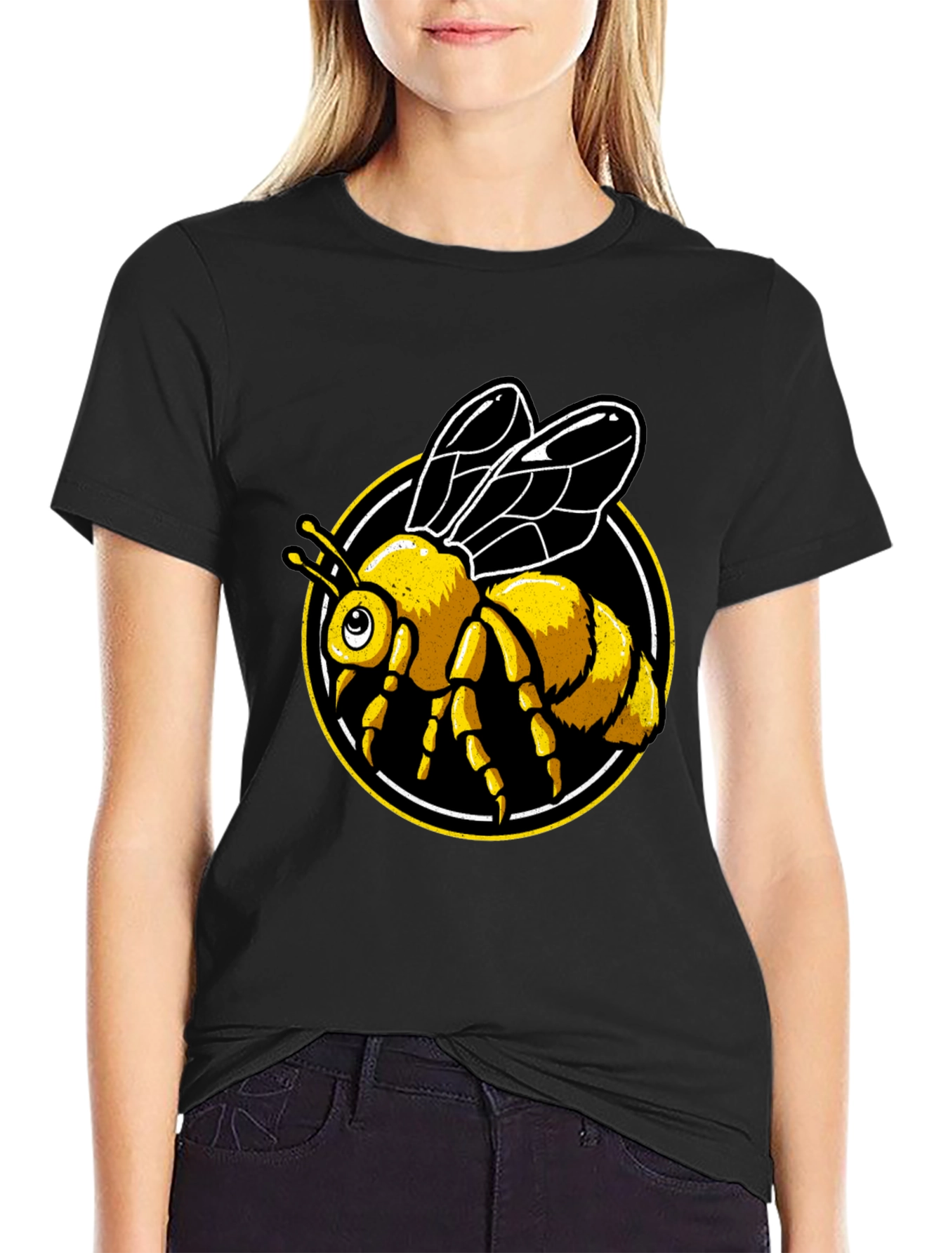 Bee Graphic Tee - Black Cotton T-Shirt