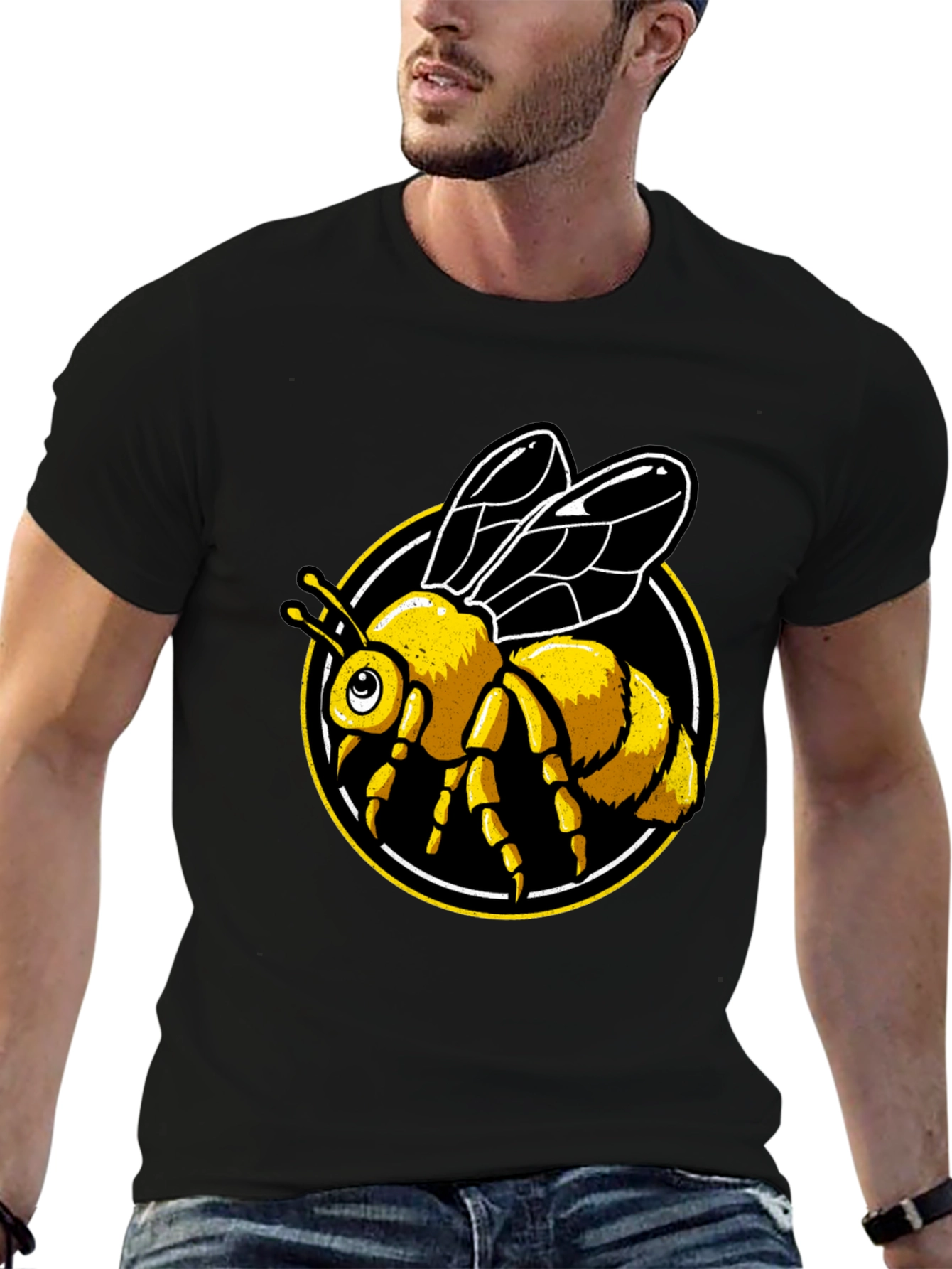Bee Graphic Tee - Black Cotton T-Shirt