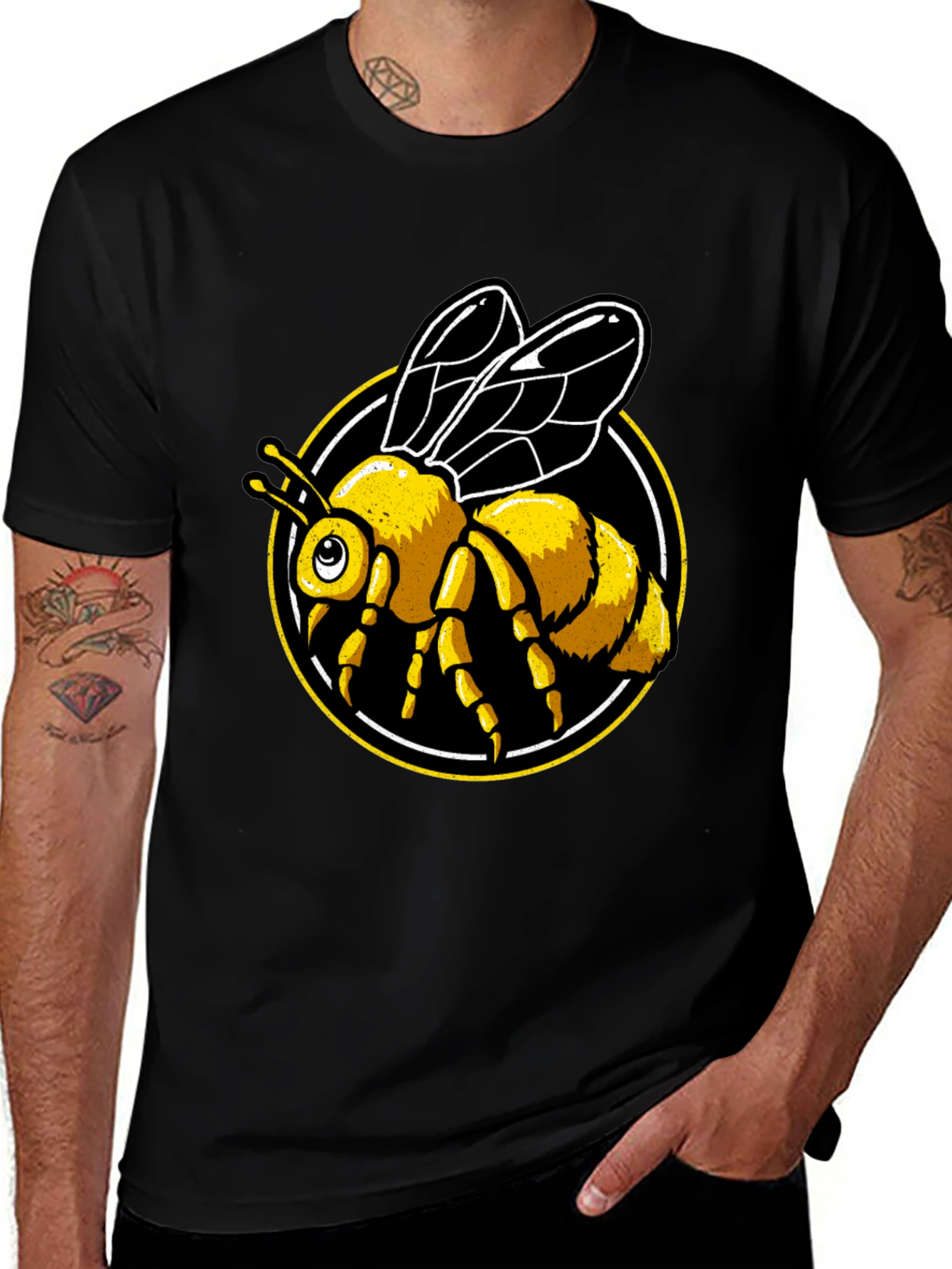 Bee Graphic Tee - Black Cotton T-Shirt