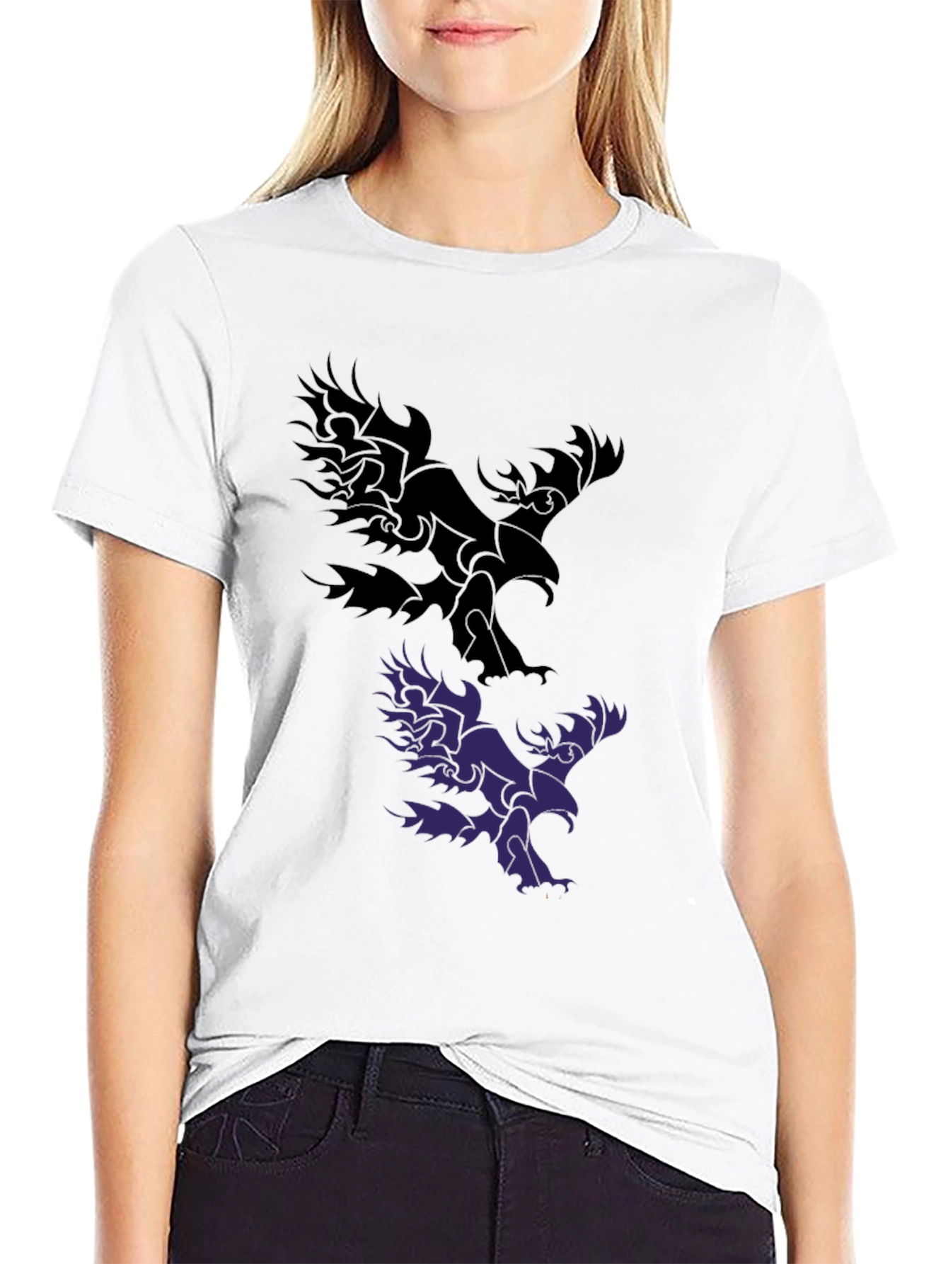 Eagle Graphic Tee - Black Cotton Blend Casual Wear