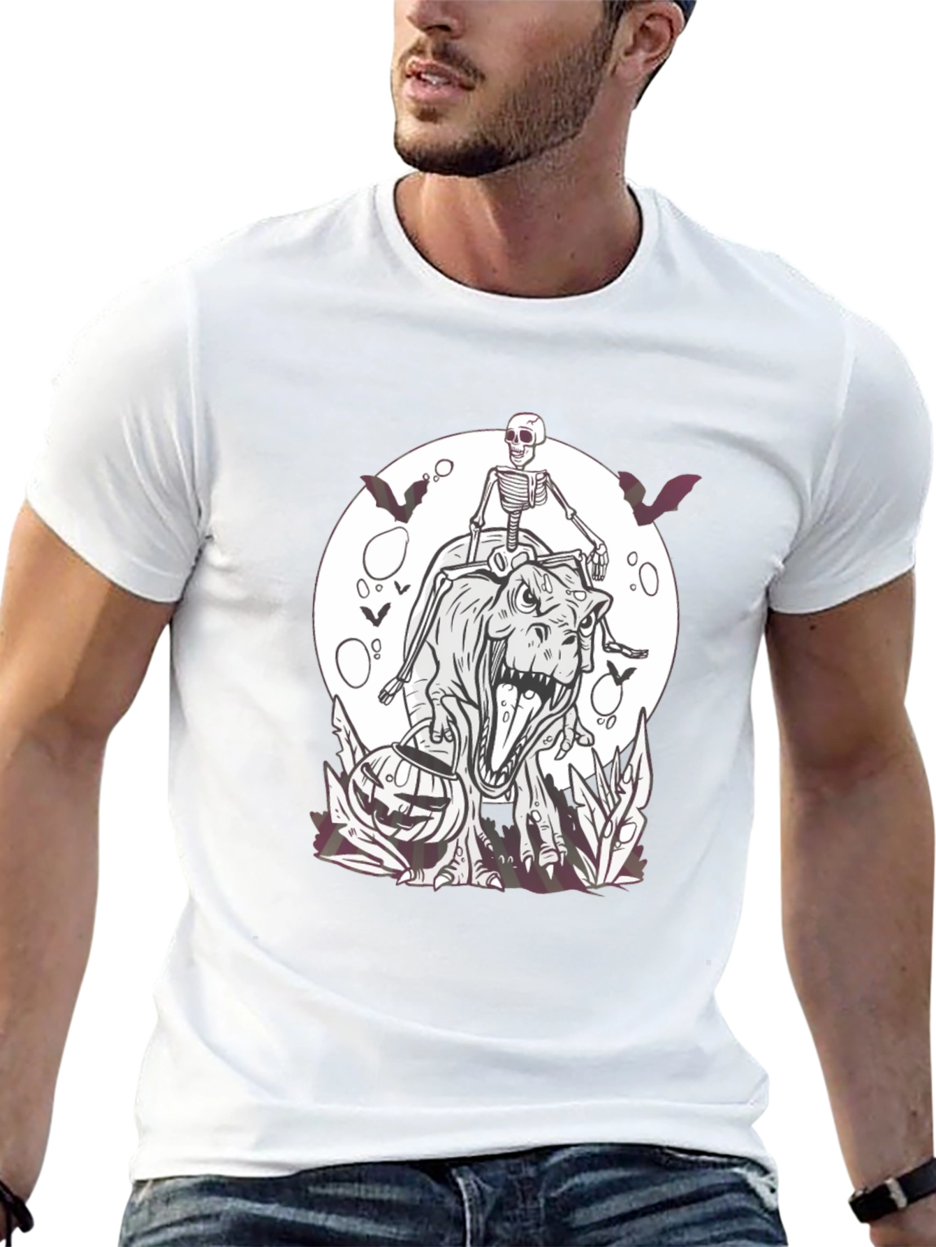 Halloween Skeleton Riding T-Rex T-Shirt