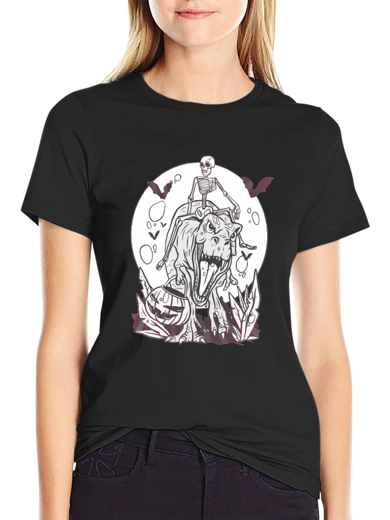 Halloween Skeleton Riding T-Rex T-Shirt