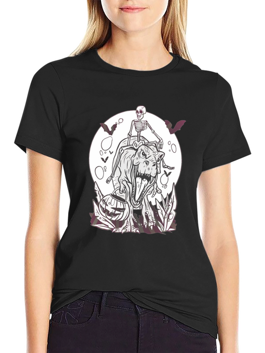 Halloween Skeleton Riding T-Rex T-Shirt