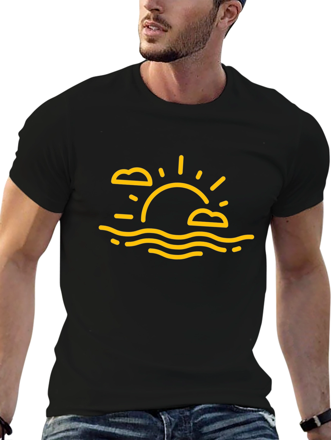 Sunset Graphic Tee - Relaxed Fit Black T-Shirt
