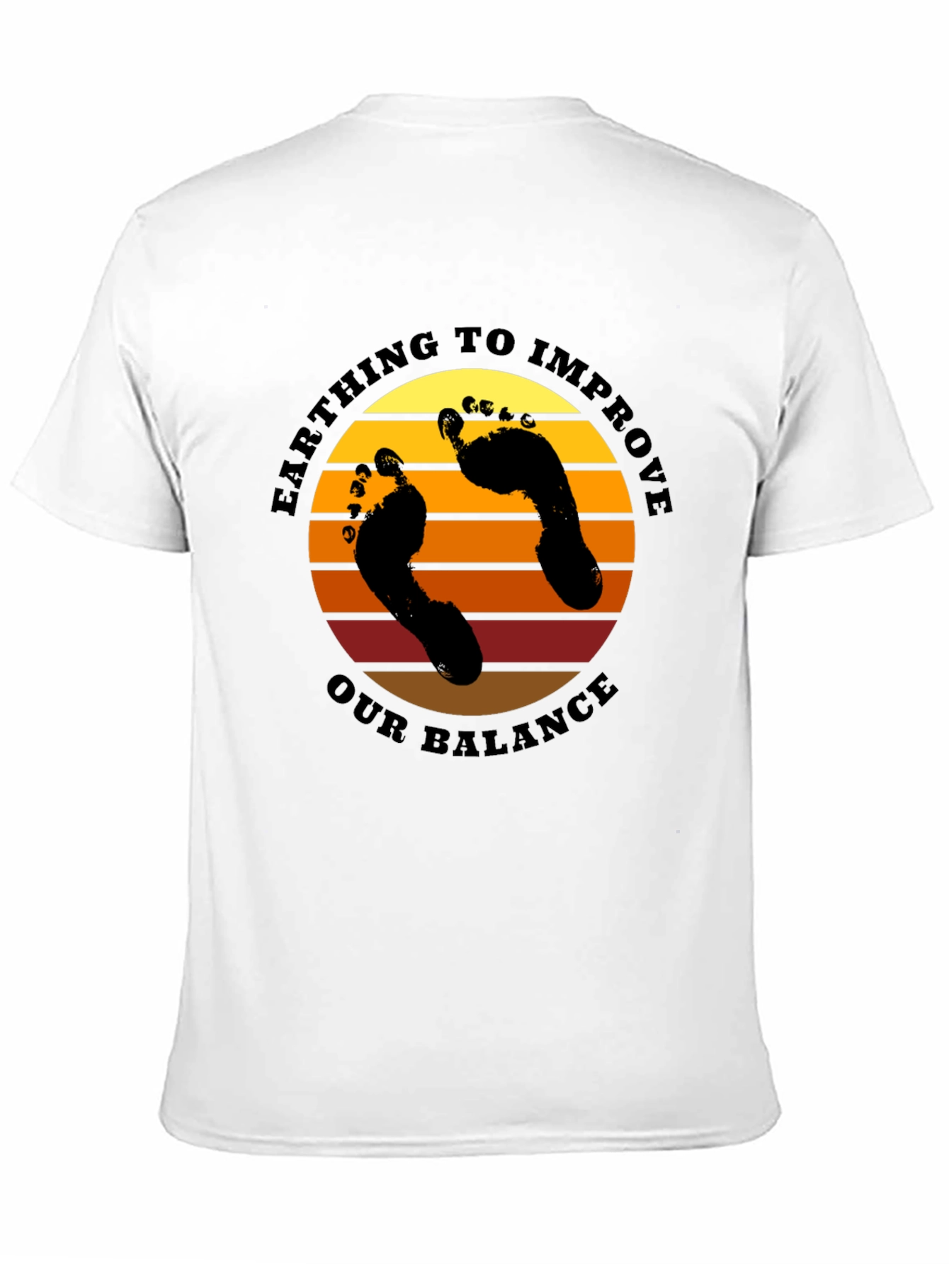 Earthing Balance T-Shirt: Sunset Footprints Design