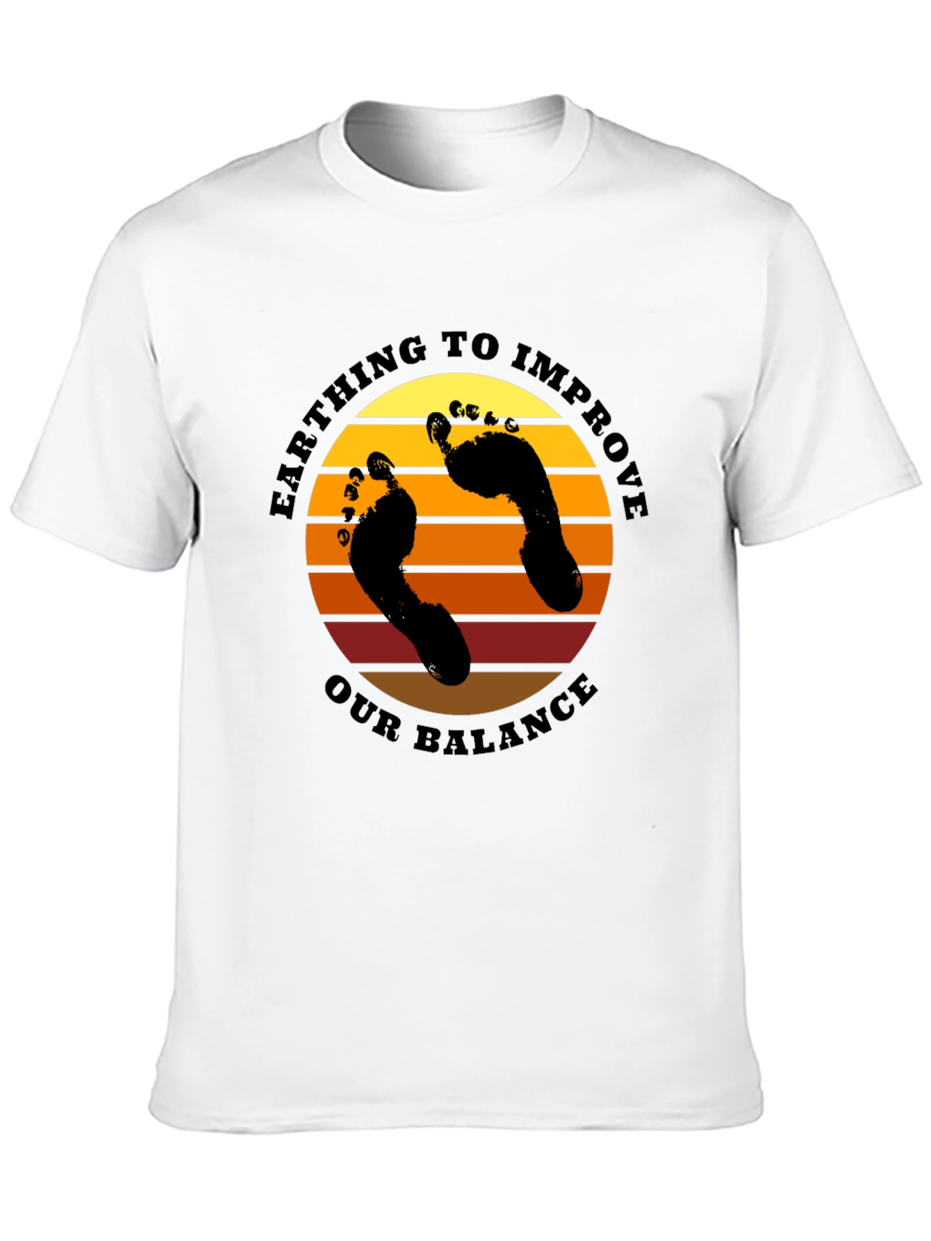Earthing Balance T-Shirt: Sunset Footprints Design