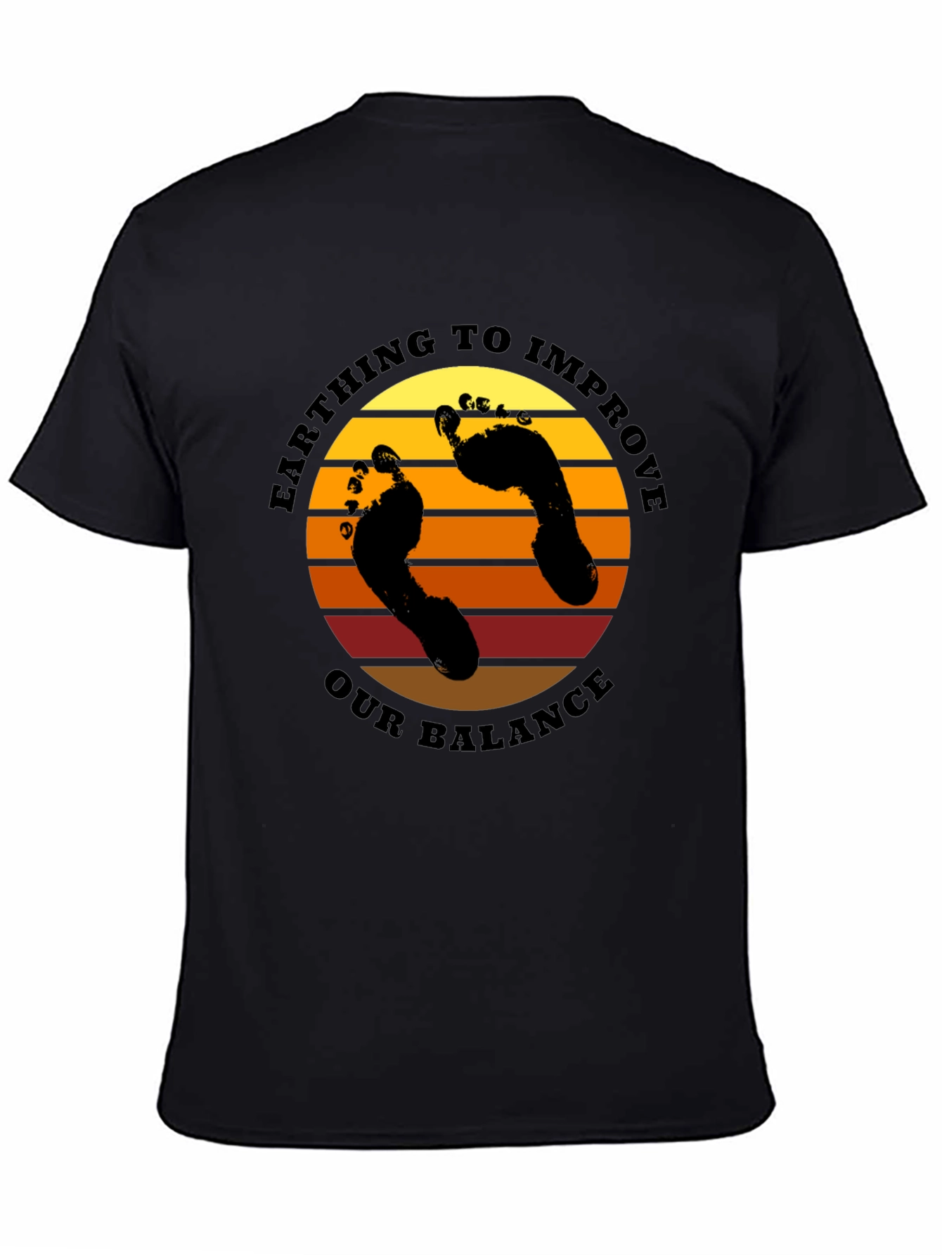 Earthing Balance T-Shirt: Sunset Footprints Design