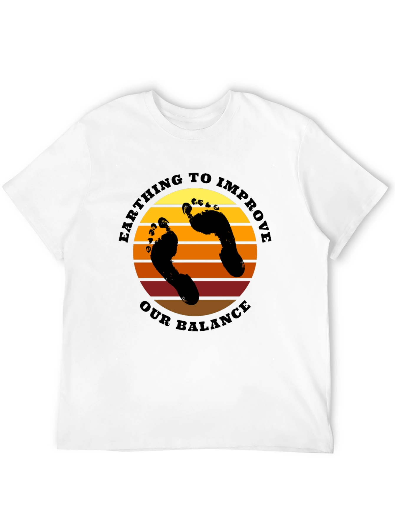 Earthing Balance T-Shirt: Sunset Footprints Design