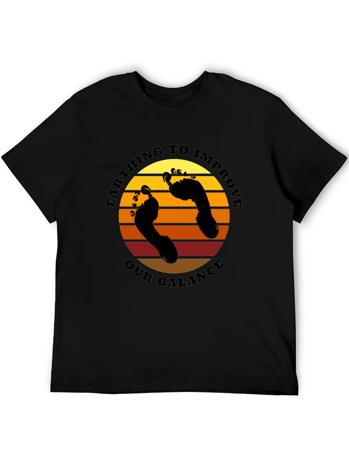 Earthing Balance T-Shirt: Sunset Footprints Design